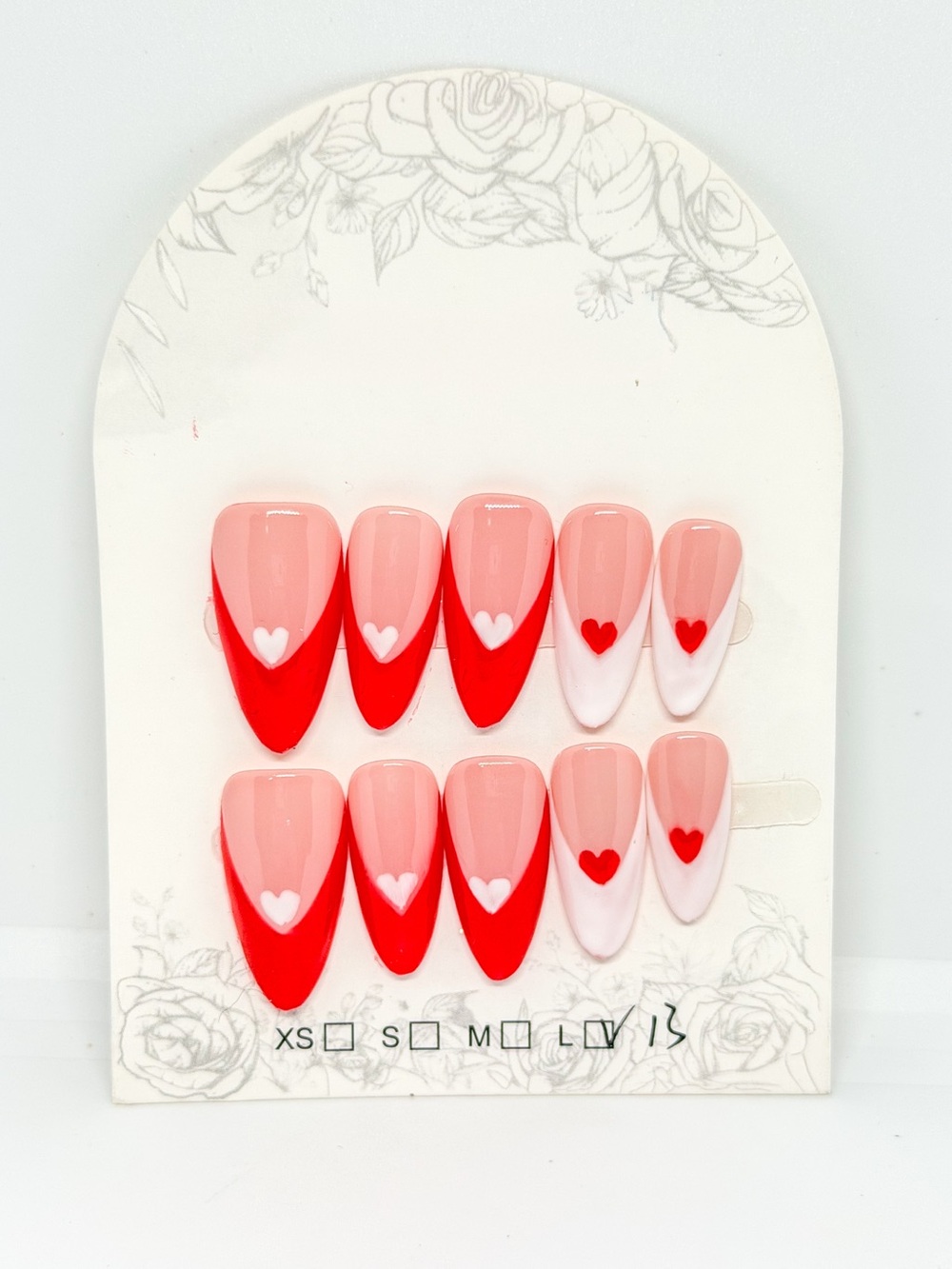 Red & Pink Heart Accent Press-On Nail Set